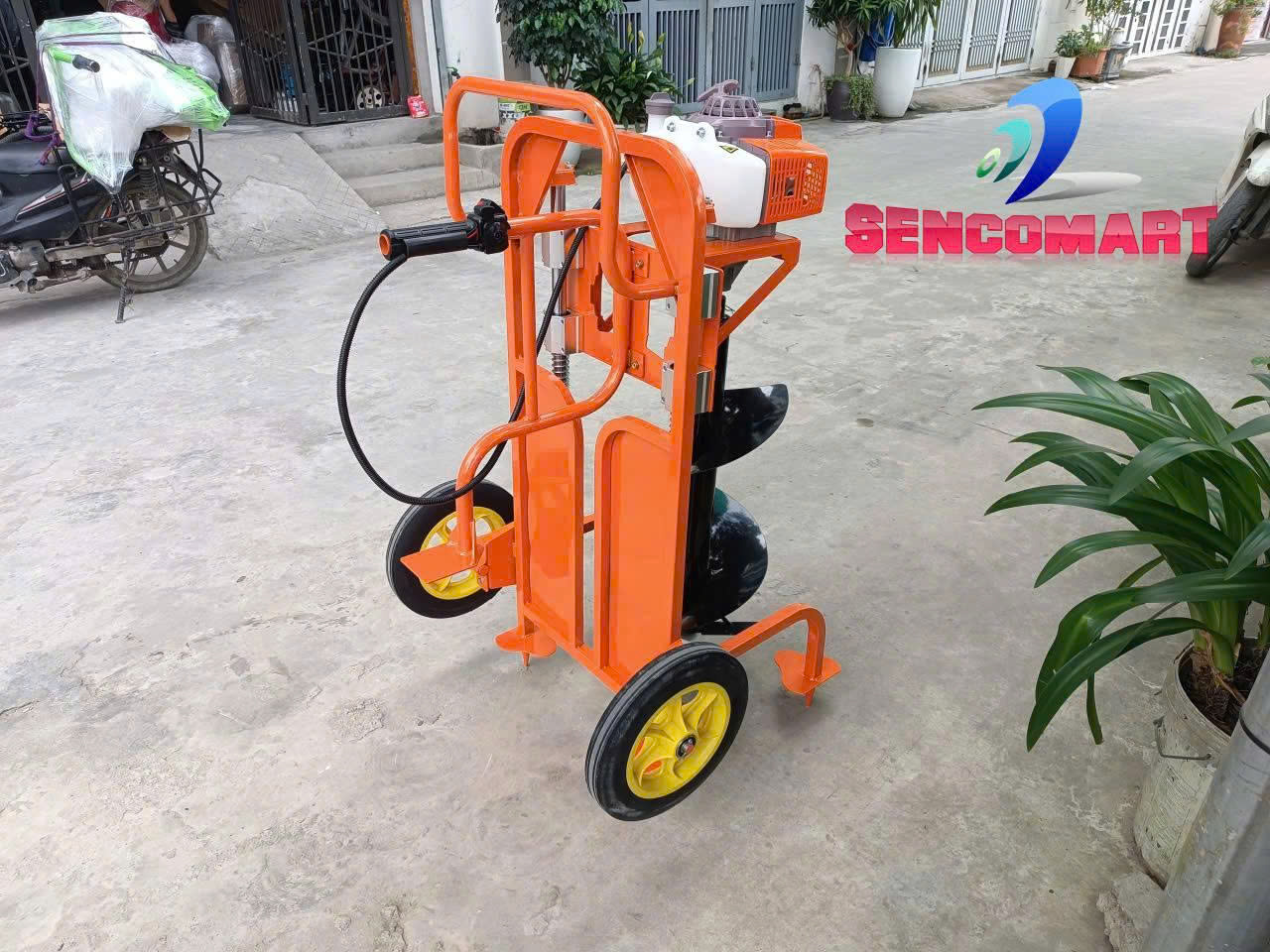 Máy khoan đất đạp bằng chân có lò xo siêu nhẹ Mitsubishi 68cc