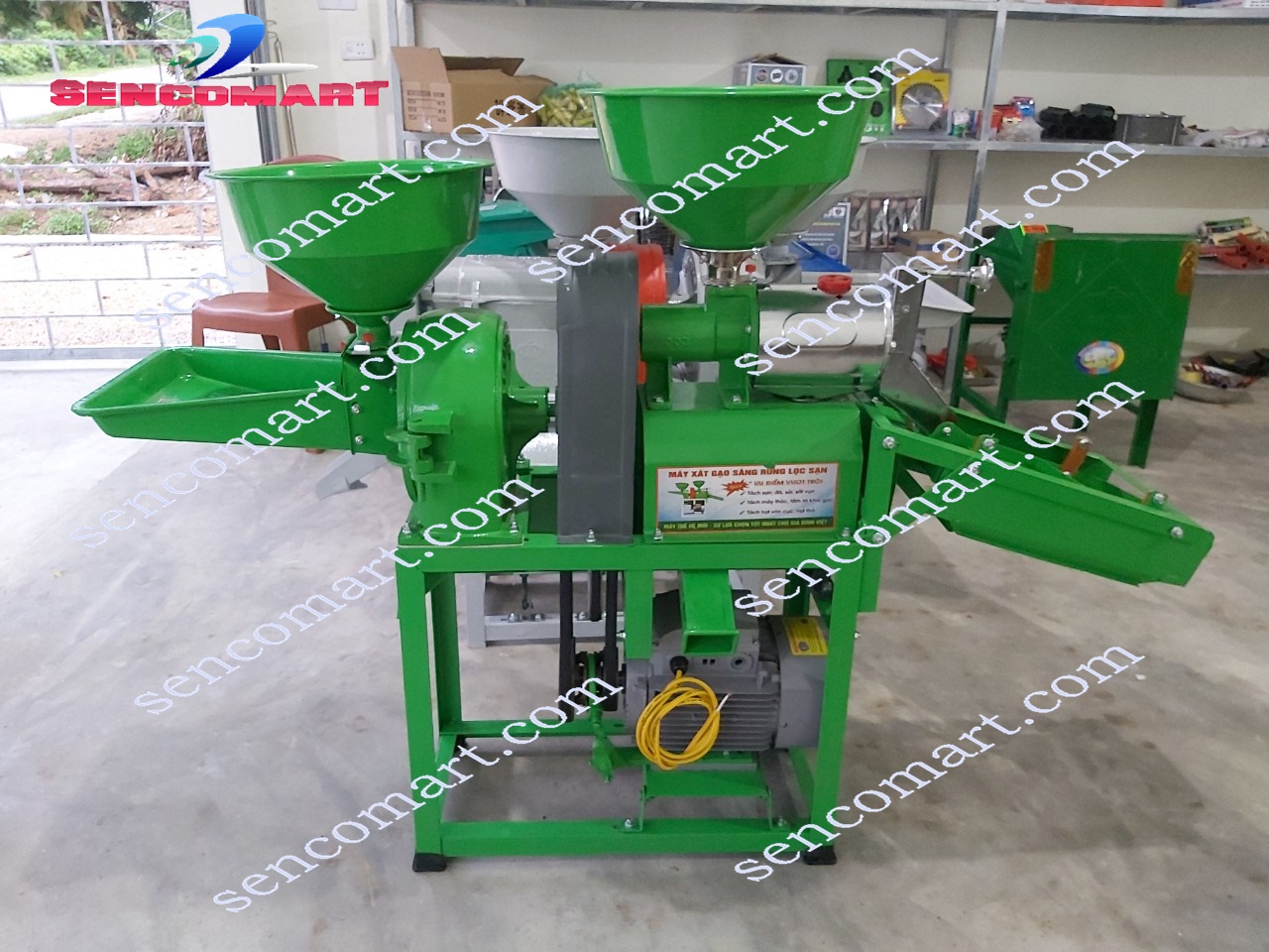Máy xát gạo kết hợp vỡ ngô, nghiền ngô, máy xát gạo TF555 có lọc sạn Sencomart