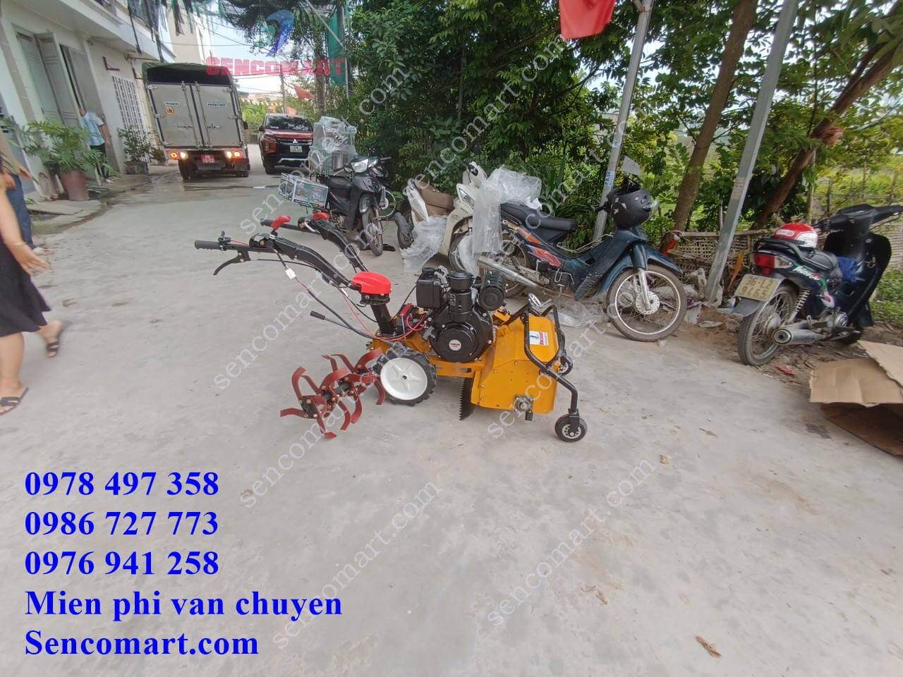 Máy băm cỏ dọn vườn trục băm