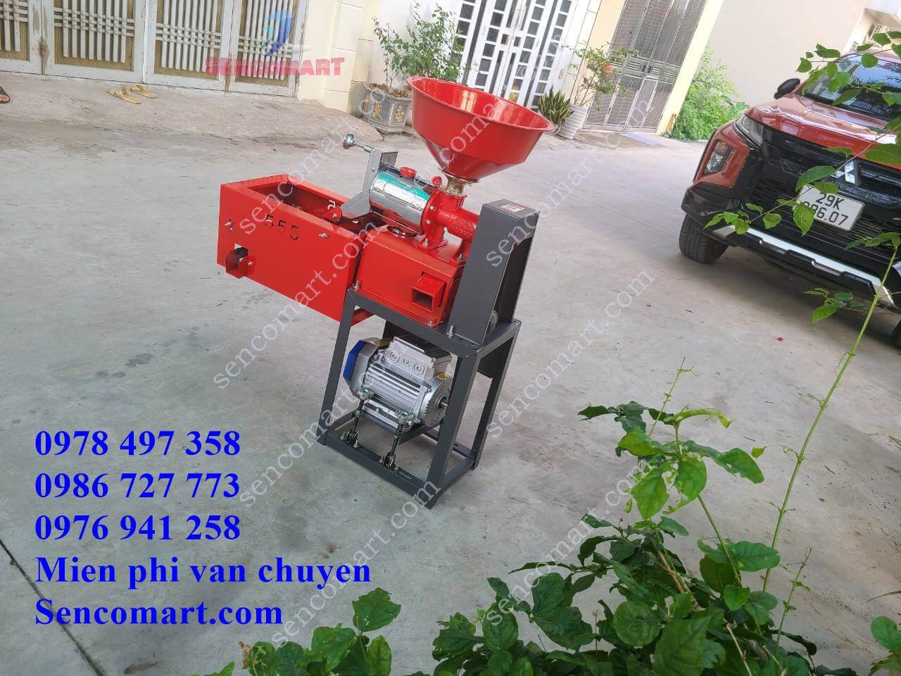 Máy xát gạo đa năng gia đình TF 555 đỏ có lọc sạn hộp