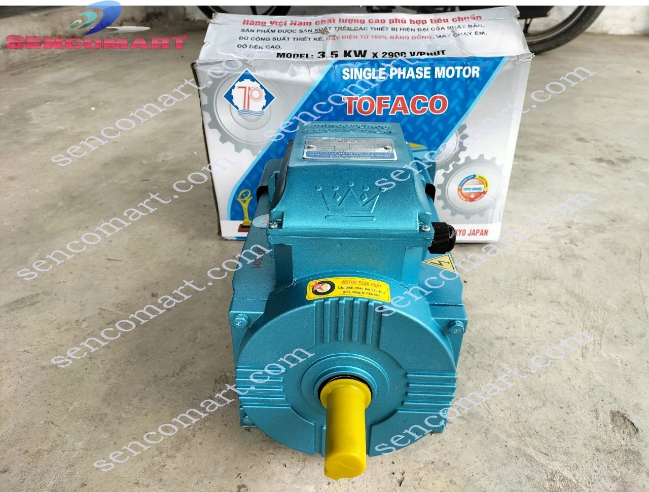 Mô tơ động cơ điện 3,5kw (4,67hp) tốc nhanh 2900v/p, điện 1 pha 220v dây đồng 100%