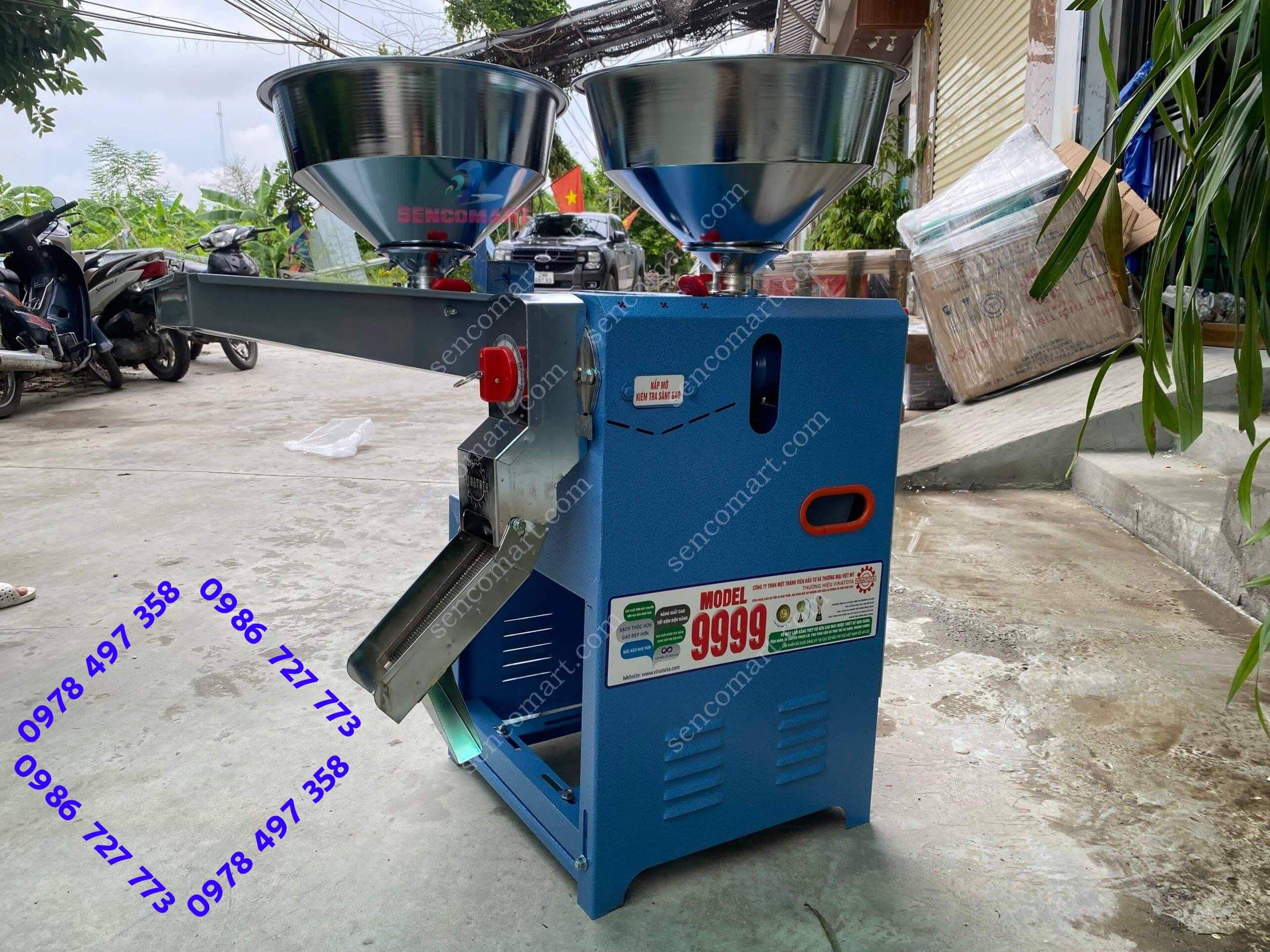 Máy xát gạo gia đình Vinatota 9999 phễu inox chính hãng