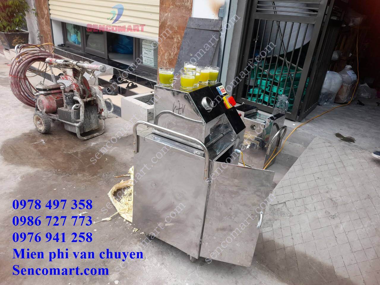 Máy ép nước mía cao cấp lô inox, có bánh xe đẩy