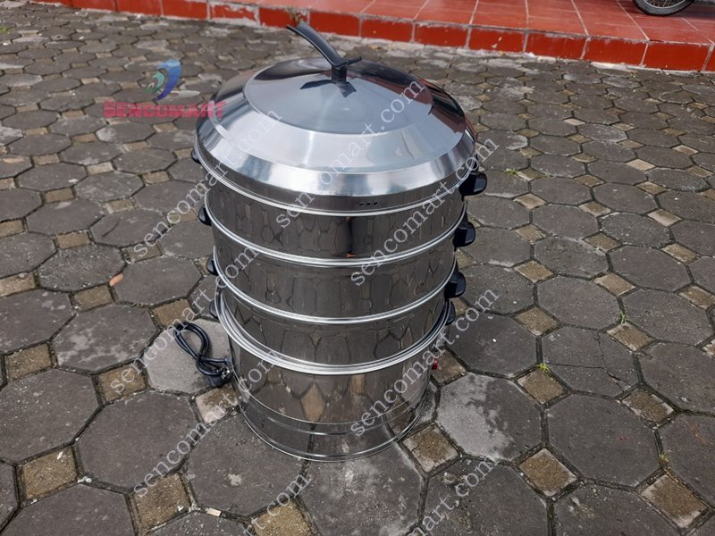 NỒI HẤP BÁNH BAO BẰNG ĐIỆN INOX 3 TẦNG 47CM CAO CẤP